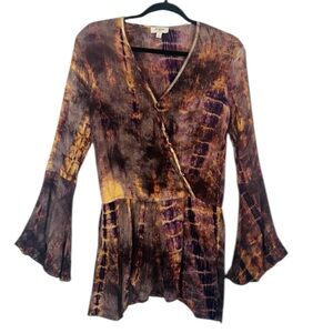Umgee Purple tie Dye Tunic Top Gauzy Bell Sleeve Bohemian Whimsy Fairy Goth Sz S